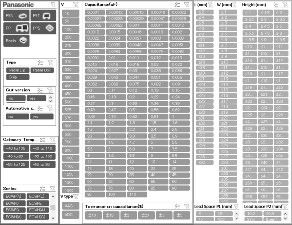 capacitors film selection tool